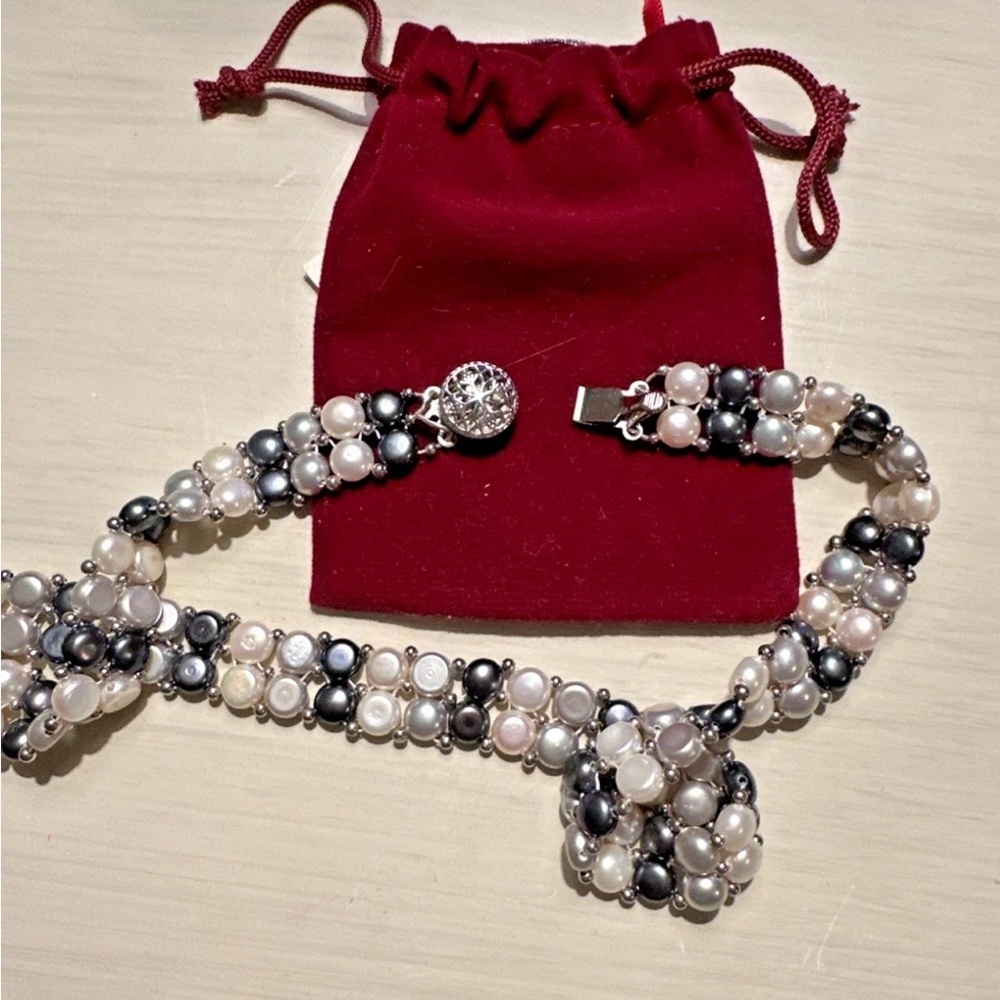 Pearl Choker Necklace with Multicolor Setting
